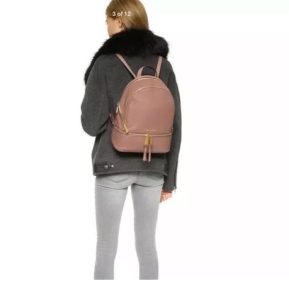 Michael Kors Rhea Medium Leather Backpack Bag in Mauve Dusty Rose - Picture 2 of 12